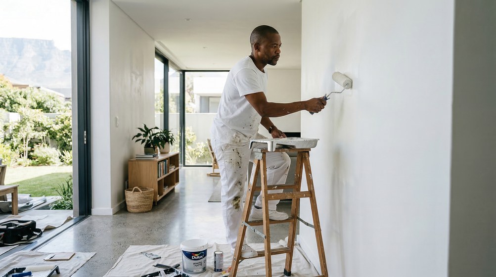 Professional interior painter in Table View painting walls with a roller
